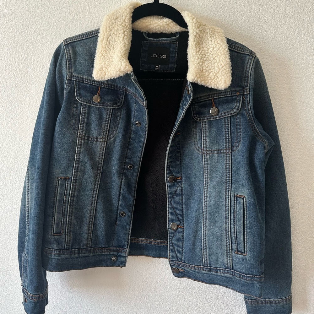 Joe's Jeans Blue Bomber Jacket with Cozy Cream Collar